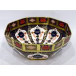 Royal Crown Derby Old Imari pattern octagonal bowl pattern number 1128 with Roman numerals to base