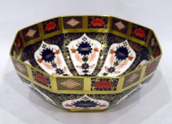 Royal Crown Derby Old Imari pattern octagonal bowl pattern number 1128 with Roman numerals to base