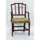 Possibly 18th century elm carver chair on square section tapering supports