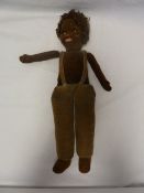 Norah Wellings brown velvet doll with painted mouth and teeth, glass eyes, circa 1940's/1950's