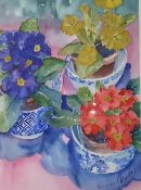 Watercolour drawing  Diana Mayers "Primary polyanthus" still life study ,signed, 35 x 24cm