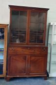19th century mahogany secretaire library bookcase, the top with dentil cavetto cornice, fitted