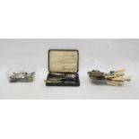 Assorted silver, white metal and electroplated items to include napkin rings, butter knives, crumb