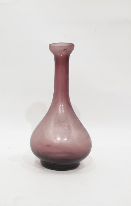 Amethyst glass bottle vase and pair of miniature verre eglomise baluster vases, footed and ribbed, - Image 2 of 2