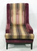 Pair of high-backed chairs in pale ground and plum striped Zoffany upholstery