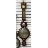 19th century mahogany wall barometer with broken swan neck pediment dry damp dial thermometer below,