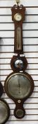 19th century mahogany wall barometer with broken swan neck pediment dry damp dial thermometer below,