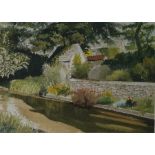 Pair of watercolour drawings and unattributed local scenes of South Cerney cottages 19 x 24.5cm