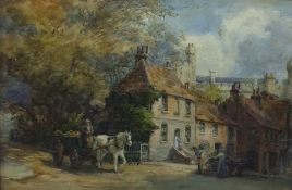 Watercolour drawing  Alice Blanche Ellis (1876-1916)  horse and cart with houses in background,