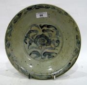 Oriental blue and white porcelain shallow bowl with stylised floral foliate decoration (possible