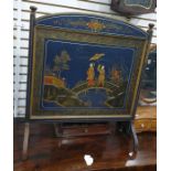 Late 19th/early 20th century blue ground chinoiserie decorated firescreen, 53cm x 60cm