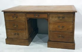 19th century pine partner's desk, the rectangular top with moulded edge, assorted drawers and