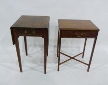 A mahogany side table with single drawer, X-shaped stretcher uniting the square section supports and