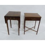 A mahogany side table with single drawer, X-shaped stretcher uniting the square section supports and