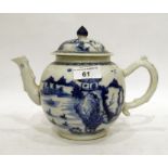 18th century Chinese blue and white export porcelain teapot bullet-shape, painted with mountainous