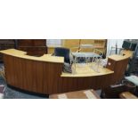 Hands of High Wycombe large 20th century curved reception type office desk, 480cm long