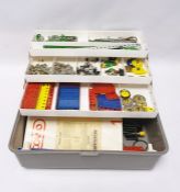 Quantity of Meccano accessories and pieces within a toolbox