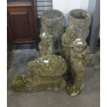 Pair of composite stone owl bodied planters and fo