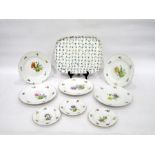 Bing & Grondahl part dinner-service, painted with flowers within scale-moulded borders, including