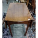 Mahogany Pembroke table with serpentine sides, single end drawer on channelled straight supports,