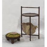 An oak folding sewing table and a circular stool (2)