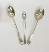 18th century shell-bowl silver gravy spoon, feather-edged, Old English pattern silver gravy spoons