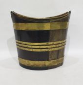 Georgian oak and brass-banded peat bucket, boat-shaped