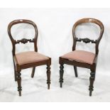 Set of six mahogany Victorian dining chairs with pink drop-in seats, turned front legs (6)