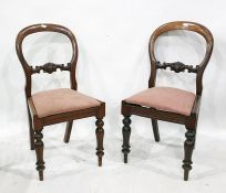 Set of six mahogany Victorian dining chairs with pink drop-in seats, turned front legs (6)