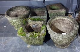 Pair of stoneware garden planters and three others (5)