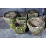 Pair of stoneware garden planters and three others (5)