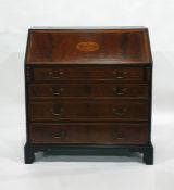A 19th century mahogany and inlaid bureau of four graduated drawers, to bracket feet, 97cm x 107cm