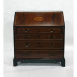 A 19th century mahogany and inlaid bureau of four graduated drawers, to bracket feet, 97cm x 107cm