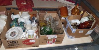 Four boxes of assorted household items to include china, glass, vases, etc