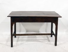 A possibly 18th century and later side table with two-plank elm top, on square section supports