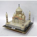 Late 19th/early 20th Century carved and stained alabaster model of Indian palace, on square base