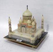 Late 19th/early 20th Century carved and stained alabaster model of Indian palace, on square base