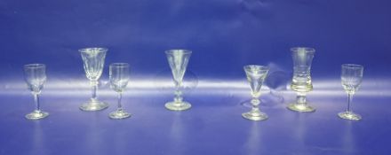 Assorted 18th/19th century glassware to include wine glass with cut glass waisted bowl, knopped