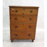 A 19th century pine chest of four drawers, the rectangular top with applied moulded edge, brass drop