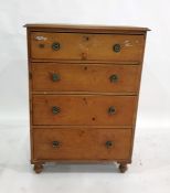 A 19th century pine chest of four drawers, the rectangular top with applied moulded edge, brass drop