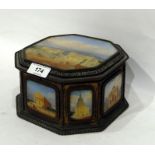 Early 19th century Grand Tour miniature and metal casket, octagonal inset with miniatures