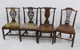 Four assorted dining chairs, including one with shaped top rail, vase-shaped and pierced