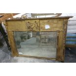 A 19th century overmantel mirror, gilt finished, the top bearing classical scene above the