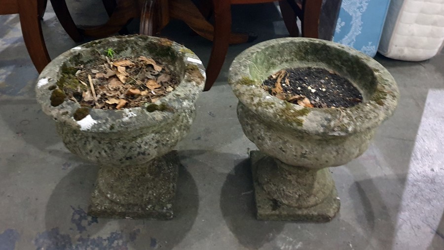 Pair of stone planters, 41cm diameter