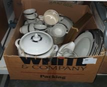 Royal Doulton part dinner service "Enchantment" including meat plates, cups and saucers, terrine,