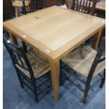 Modern oak extending dining table on square section tapering supports, 90cm x 90cm (unextended)