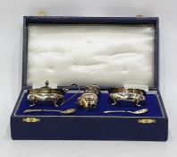 Late 20th century boxed silver cruet set by A J Poole, Birmingham