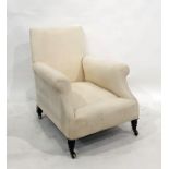 19th century deep-seated armchair on turned front legs to brass castors  Condition ReportThere is