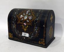 Victorian mother-of-pearl inlaid, papier-mâché stationery box, domed-shaped, 21cm wideCondition