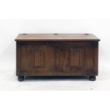 20th century oak blanket chest, the plain lift top above two linenfold panels to the front, 90cm x